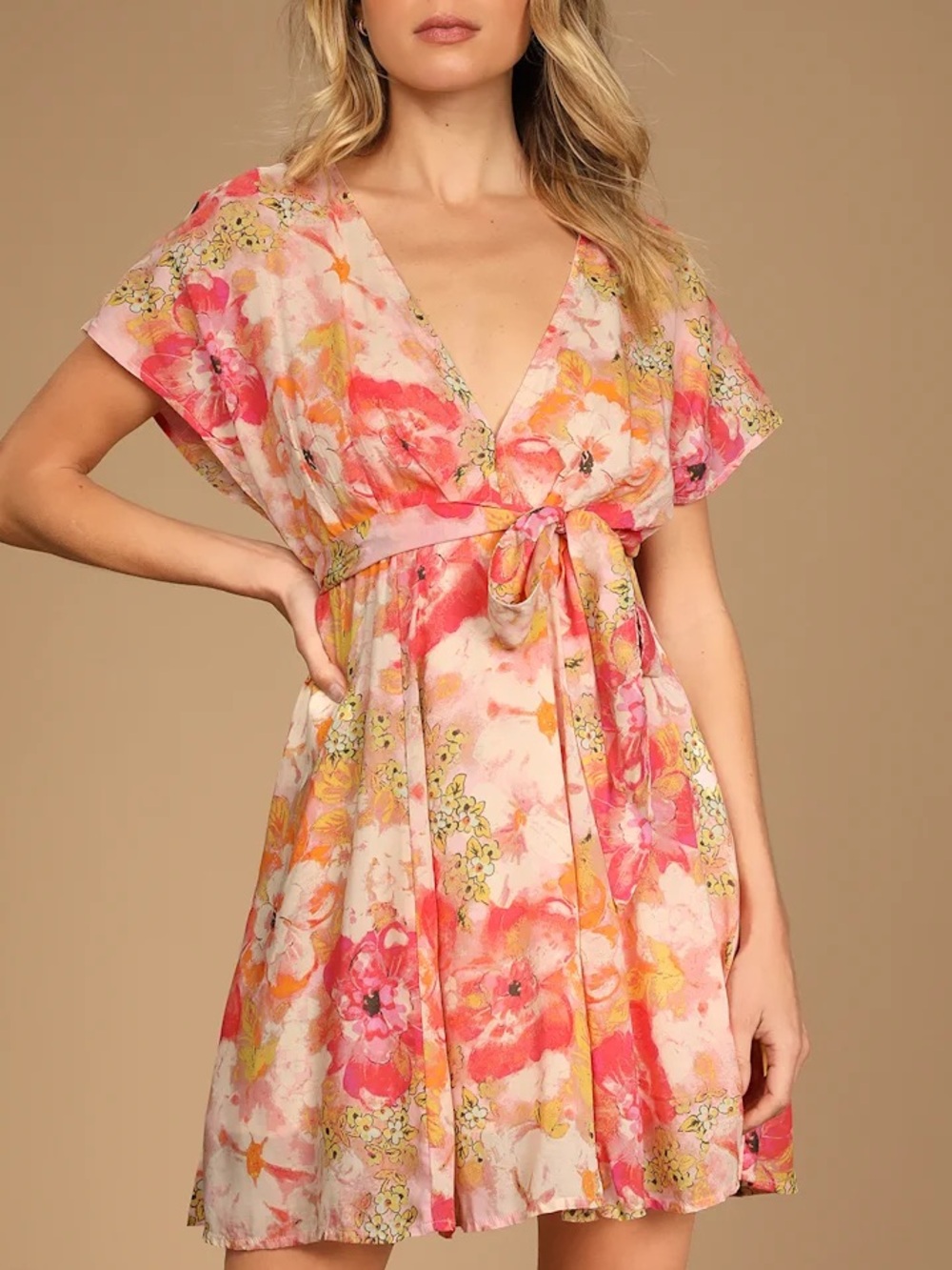 FREE PEOPLE Freddy Tie-Side Floral Mini Dress – Fruit Punch Combo | Size S | NWT
